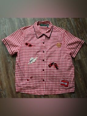 Lemon Grass Womens Picniccore Novelty Fun Summer Button Up Double Shirt Blouse L